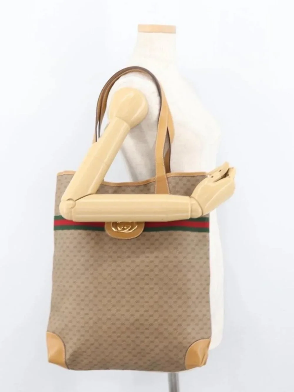 GUCCI Micro GG Supreme Web Sherry Line Bag PVC Beige 002 904 0131 Auth yk20192A